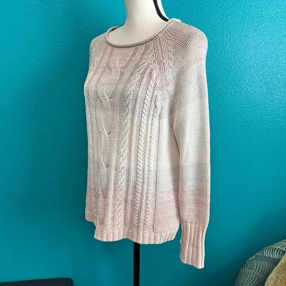 Chaps Cream Ombre Knit Long Sleeve Cable Knit Sweater Women's Medium - Picture 6 of 9